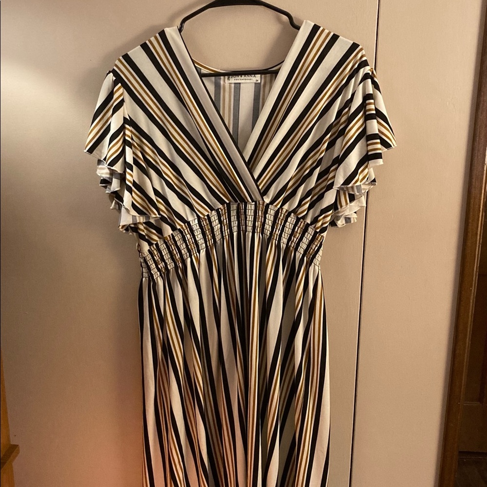 Cross front  striped Smocked Summer Dress